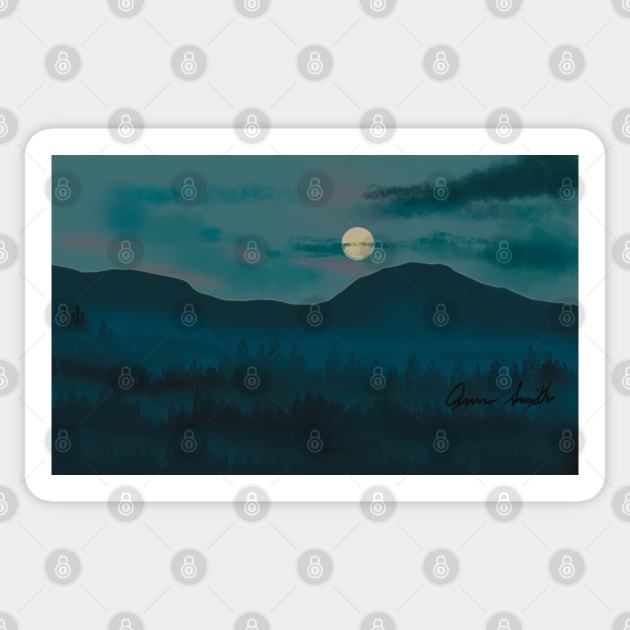 Moon Over Mountain Sticker by designs-by-ann